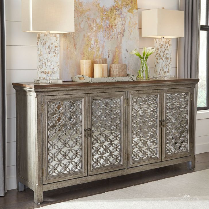 The appearance of Eclectic Living White and Brushed Gray 4 Door Accent Cabinet designed by Liberty in the transitional interior design. This brown piece of furniture  was selected by 1StopBedrooms from Eclectic Living Accents Collection to add a touch of cosiness and style into your home. Sku: 2012-AC7236. Material: Wood. Product Type: Accent Cabinet.
