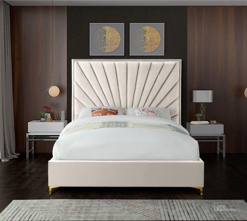 The appearance of Eclipse Cream Velvet King Bed designed by Meridian in the modern / contemporary interior design. This cream velvet piece of furniture  was selected by 1StopBedrooms from Eclipse Collection to add a touch of cosiness and style into your home. Sku: EclipseCream-K-1;EclipseCream-K-2. Bed Type: Platform Bed. Product Type: Platform Bed. Bed Size: King. Material: Velvet. Image1