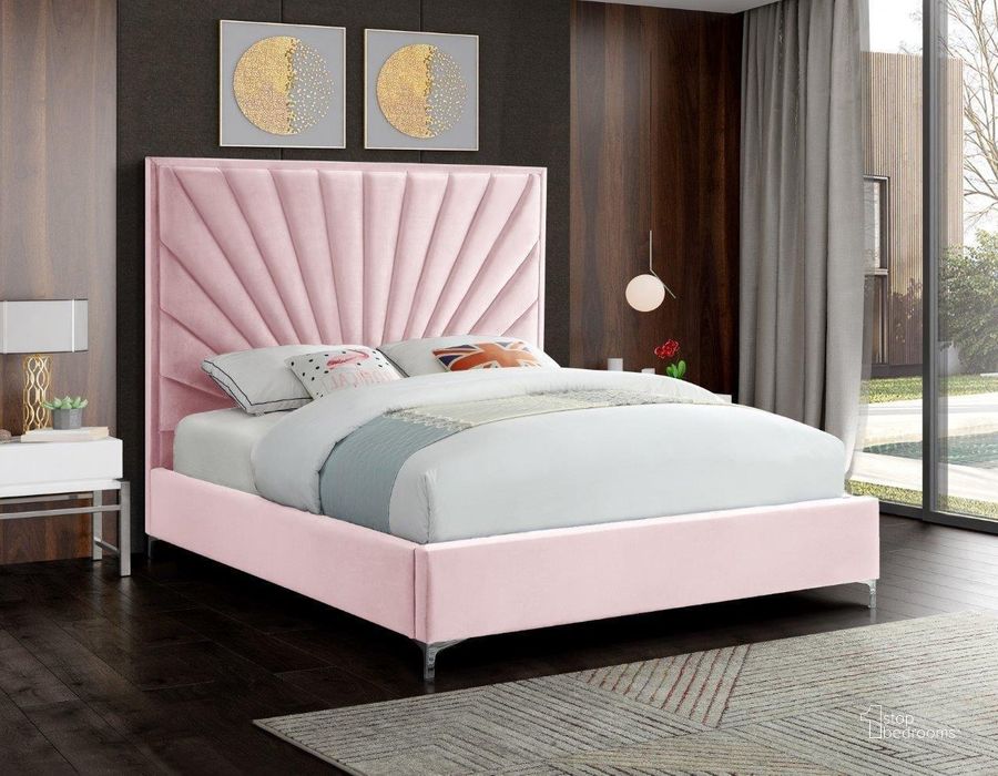 The appearance of Eclipse Pink Velvet King Bed designed by Meridian in the modern / contemporary interior design. This pink velvet piece of furniture  was selected by 1StopBedrooms from Eclipse Collection to add a touch of cosiness and style into your home. Sku: EclipsePink-K-1;EclipsePink-K-2. Bed Type: Platform Bed. Product Type: Platform Bed. Bed Size: King. Material: Velvet. Image1