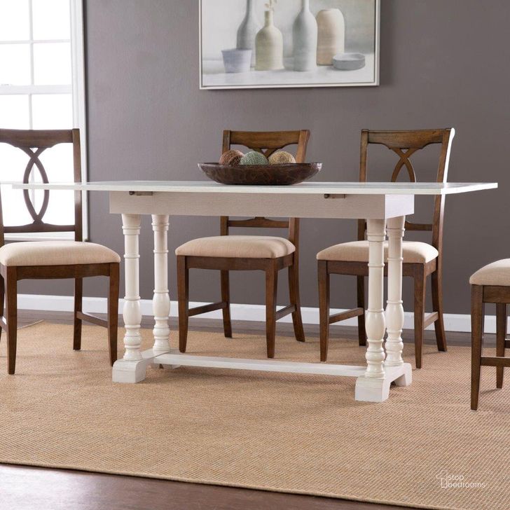 The appearance of Edenderry Farmhouse Folding Trestle Console To Dining Table designed by SEI Furniture in the country / farmhouse interior design. This white piece of furniture  was selected by 1StopBedrooms from Edenderry Collection to add a touch of cosiness and style into your home. Sku: DN0894. Table Base Style: Trestle. Material: Wood. Product Type: Dining Table. Table Top Shape: Rectangular. Size: 62". Image1