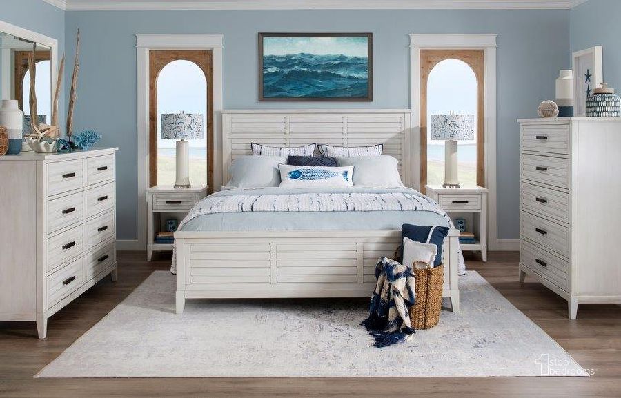 The appearance of Edgewater Sand Dollar Panel Bedroom Set designed by Legacy Classic in the transitional interior design. This cream piece of furniture  was selected by 1StopBedrooms from Edgewater Collection to add a touch of cosiness and style into your home. Sku: 1313-4105;1313-4115;1313-4901;1313-3101. Bed Type: Panel Bed. Product Type: Panel Bed. Bed Size: Queen. Material: Wood Veneer. Image1