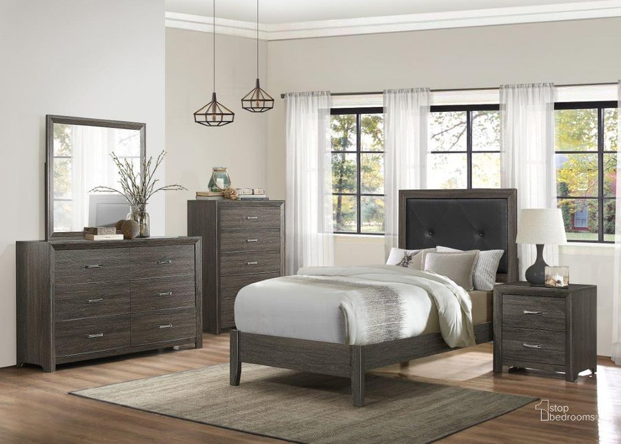 The appearance of Edina Dary Gray Youth Upholstered Panel Bedroom Set designed by Homelegance in the modern / contemporary interior design. This black and gray piece of furniture  was selected by 1StopBedrooms from Edina Collection to add a touch of cosiness and style into your home. Sku: 2145TNP-1;2145TNP-2;2145TNP-3;2145NP-4. Bed Type: Panel Bed. Material: Wood. Product Type: Panel Bed. Bed Size: Twin. Image1