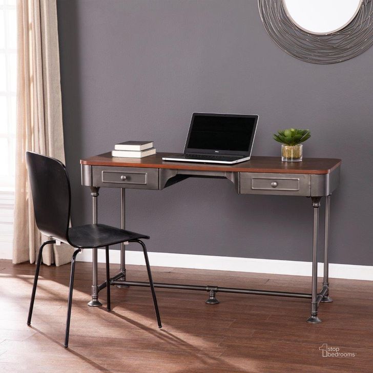 The appearance of Edison 2-Drawer Desk designed by SEI Furniture in the industrial interior design. This tobacco piece of furniture  was selected by 1StopBedrooms from Edison Collection to add a touch of cosiness and style into your home. Sku: HO9052. Product Type: Desk. Material: MDF. Image1