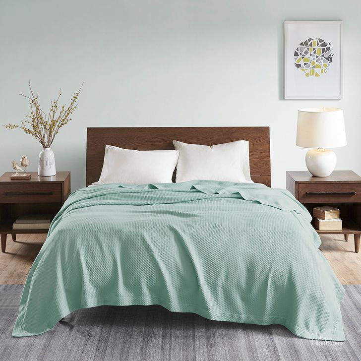 The appearance of Egyptian Cotton Solid Twin Blanket In Seafoam designed by Olliix in the transitional interior design. This seafoam piece of furniture  was selected by 1StopBedrooms from Egyptian Cotton Collection to add a touch of cosiness and style into your home. Sku: MP51N-5168. Bed Size: Twin. Material: Cotton. Product Type: Throw. Image1