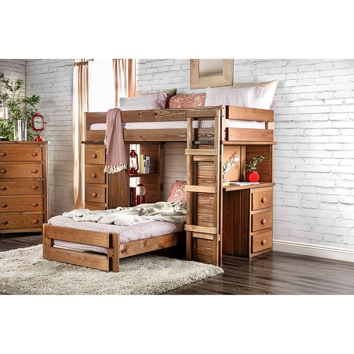 The appearance of Eileen Twin Over Twin Loft Bed With 2 Slat Kits In Mahogany designed by Furniture of America in the rustic / southwestern interior design. This mahogany piece of furniture  was selected by 1StopBedrooms from Eileen Collection to add a touch of cosiness and style into your home. Sku: AM-BK600-1;AM-BK600-2;AM-BK600-3;AM-BK600-4;AM-BK600-5;AM-BK600-6;AM-SL109-T. Material: Wood. Product Type: Loft Bed. Bed Size: Twin Over Twin. Bed Type: Loft Bed. Image1