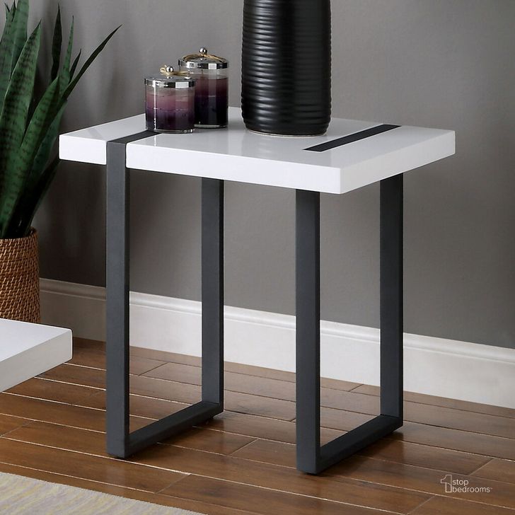 The appearance of Eimear End Table In White and Black designed by Furniture of America in the modern / contemporary interior design. This white/black piece of furniture  was selected by 1StopBedrooms from Eimear Collection to add a touch of cosiness and style into your home. Sku: FOA4403E. Material: Metal. Product Type: End Table. Image1