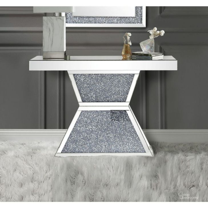 The appearance of Elandia Mirrored Console Table 0qb24374755 designed by Sterling Designs in the glam interior design. This mirrored piece of furniture  was selected by 1StopBedrooms from Elandia Collection to add a touch of cosiness and style into your home. Sku: 90497T;90498ST. Material: Wood. Product Type: Console Table. Image1