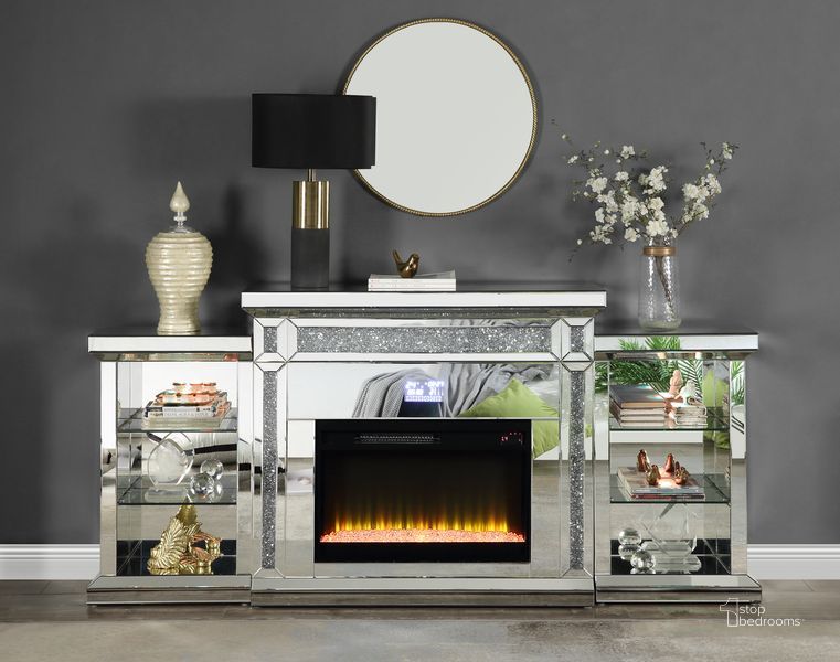The appearance of Elandia Mirrored Fireplace and Mantel 0qb24405462 designed by Sterling Designs in the glam interior design. This mirrored piece of furniture  was selected by 1StopBedrooms from Elandia Collection to add a touch of cosiness and style into your home. Sku: AC00518-1;AC00518-2;AC00518-3. Material: Wood. Product Type: Fireplace. Image1