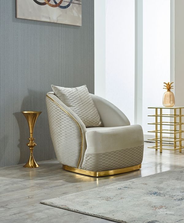 The appearance of Elegance Accent Chair In Cream designed by Furnia in the  interior design. This cream piece of furniture  was selected by 1StopBedrooms from Elegance Collection to add a touch of cosiness and style into your home. Sku: 101-ELE-LV938-B. Material: Wood. Product Type: Accent Chair.