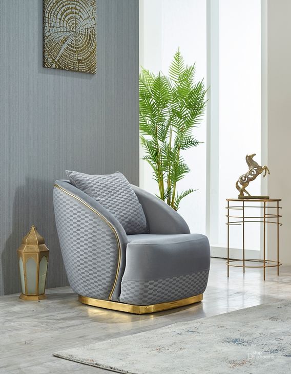 The appearance of Elegance Accent Chair In Light Grey designed by Furnia in the  interior design. This light grey piece of furniture  was selected by 1StopBedrooms from Elegance Collection to add a touch of cosiness and style into your home. Sku: 101-ELE-LV405-B. Material: Wood. Product Type: Accent Chair.