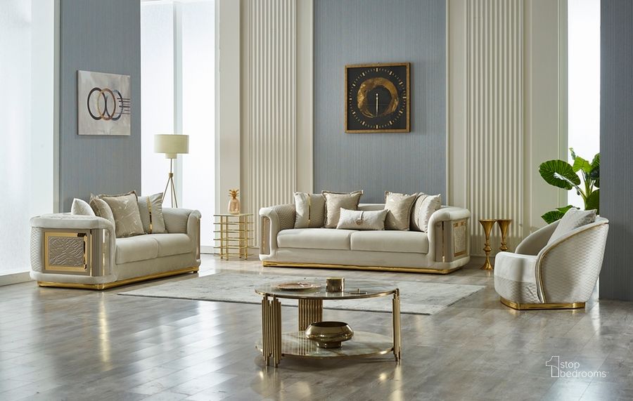 The appearance of Elegance Loveseat In Cream designed by Furnia in the  interior design. This cream piece of furniture  was selected by 1StopBedrooms from Elegance Collection to add a touch of cosiness and style into your home. Sku: 101-ELE-LV938-2. Material: Wood. Product Type: Loveseat. Image1
