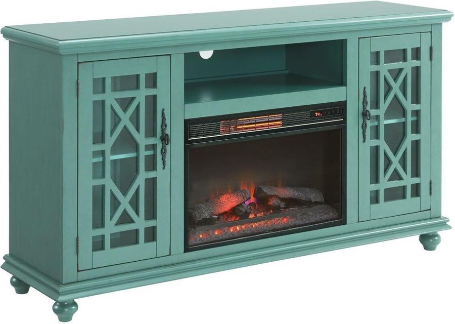 Teal tv hotsell stand with fireplace