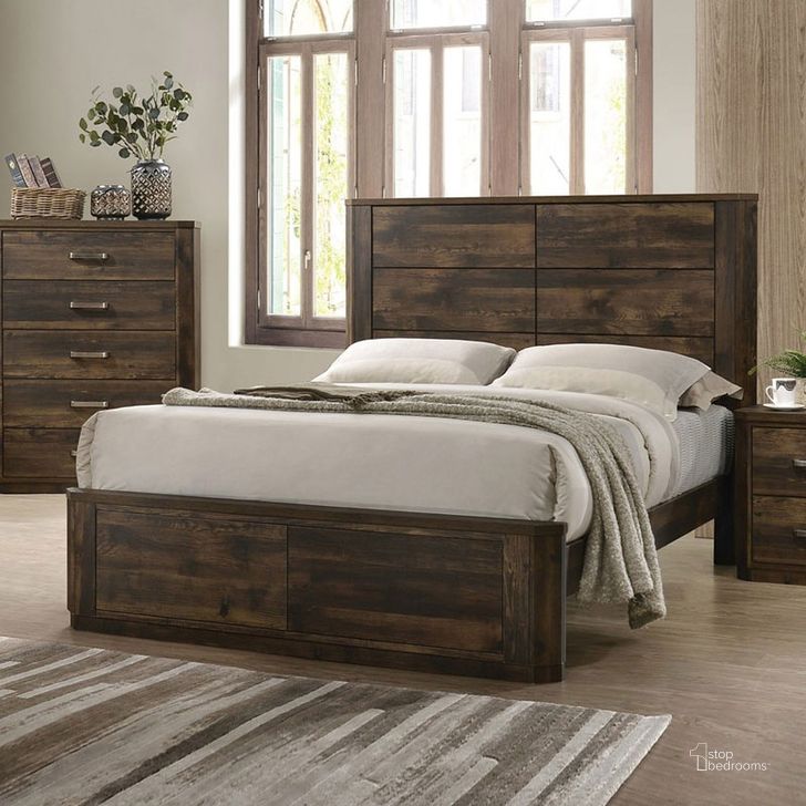 The appearance of Elettra Panel Bed (King) designed by ACME in the transitional interior design. This rustic walnut piece of furniture  was selected by 1StopBedrooms from Elettra Collection to add a touch of cosiness and style into your home. Sku: 24847EK-HF;24848EK-R. Bed Type: Panel Bed. Material: Wood. Product Type: Panel Bed. Bed Size: King. Image1