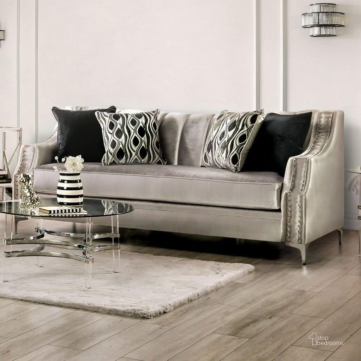 The appearance of Elicia Sofa In Silver And Black designed by Furniture of America in the transitional interior design. This silver and black piece of furniture  was selected by 1StopBedrooms from Elicia Collection to add a touch of cosiness and style into your home. Sku: SM2686-SF. Material: Wood. Product Type: Sofa.