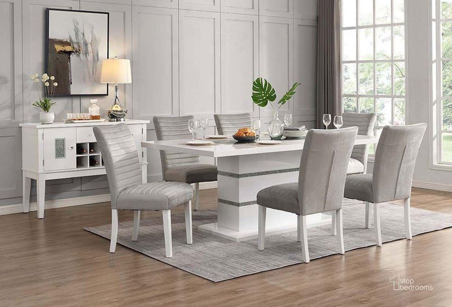 The appearance of Elizaveta Dining Room Set designed by ACME in the modern / contemporary interior design. This white high gloss piece of furniture  was selected by 1StopBedrooms from Elizaveta Collection to add a touch of cosiness and style into your home. Sku: DN00814-1;DN00814-2;DN00814-3;DN00815. Table Base Style: Pedestal. Material: Wood. Product Type: Dining Room Set. Table Top Shape: Rectangular. Image1