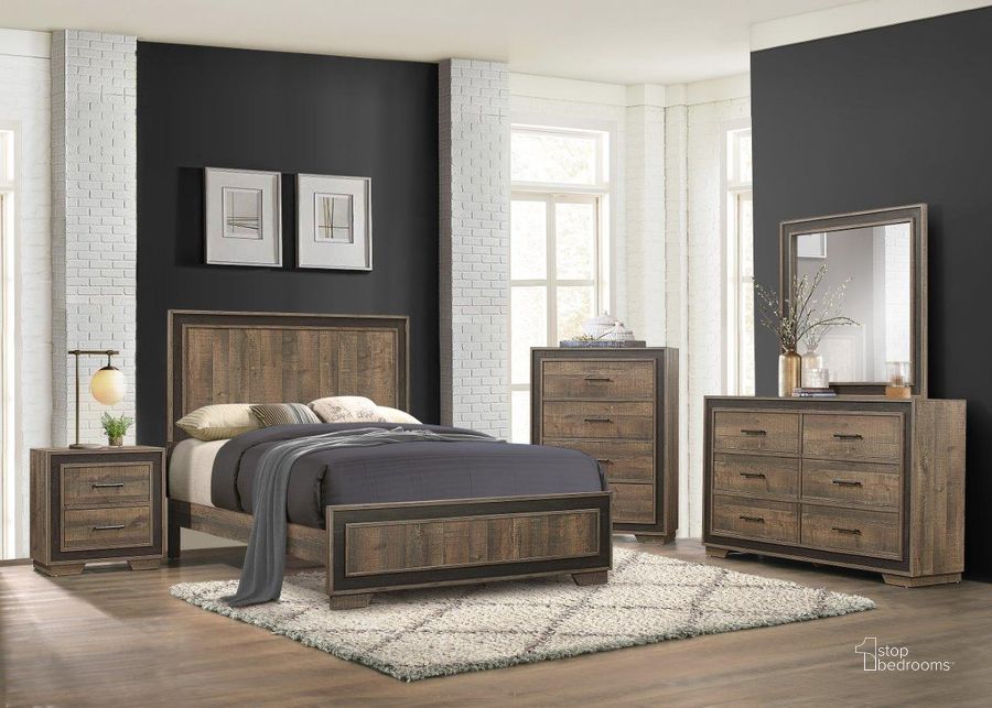 The appearance of Ellendale Rustic Mahogany And Dark Ebony Panel Bedroom Set designed by Homelegance in the transitional interior design. This black and brown piece of furniture  was selected by 1StopBedrooms from Ellendale Collection to add a touch of cosiness and style into your home. Sku: 1695-1;1695-3;1695-4. Bed Type: Panel Bed. Material: Wood. Product Type: Panel Bed. Bed Size: Queen. Image1