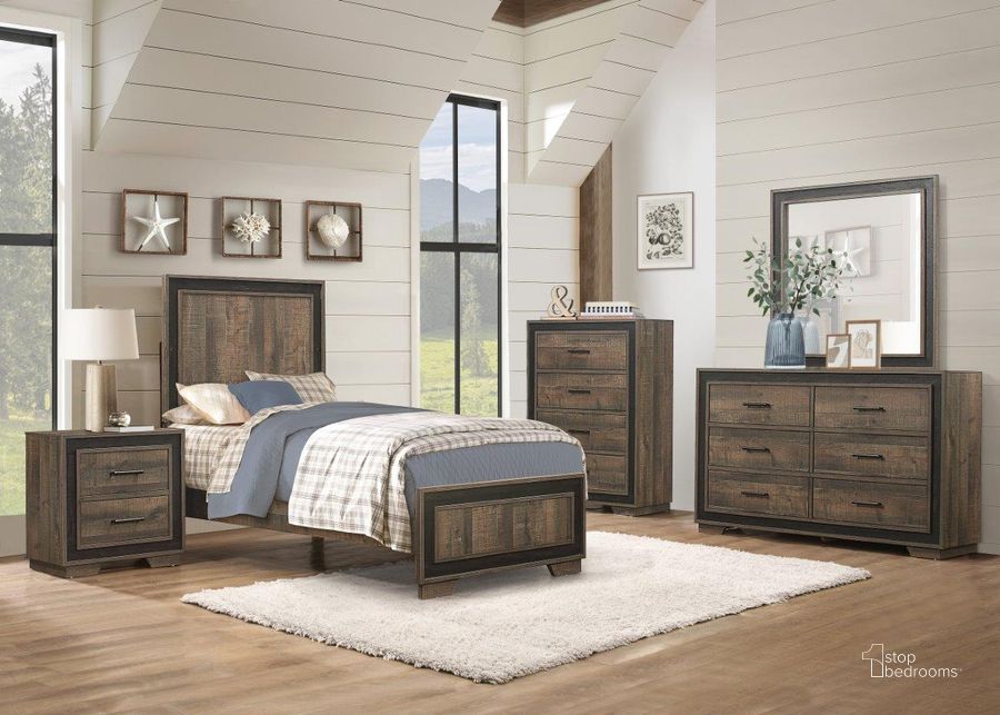 The appearance of Ellendale Rustic Mahogany And Dark Ebony Youth Panel Bedroom Set designed by Homelegance in the transitional interior design. This black and brown piece of furniture  was selected by 1StopBedrooms from Ellendale Collection to add a touch of cosiness and style into your home. Sku: 1695T-1;1695T-3;1695-4. Bed Type: Panel Bed. Material: Wood. Product Type: Panel Bed. Bed Size: Twin. Image1