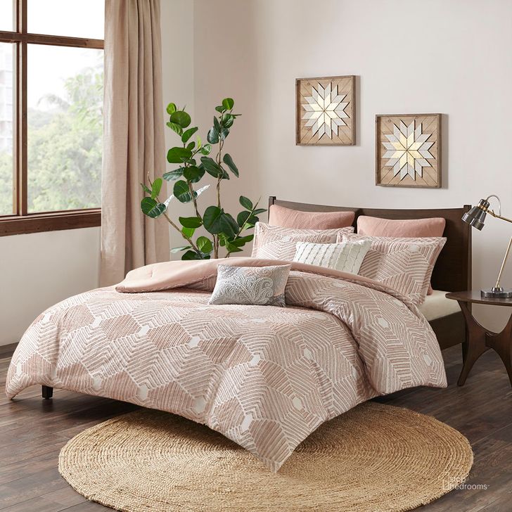 The appearance of Ellipse Cotton Clipped Jacquard King Comforter Set In Blush designed by Olliix in the modern / contemporary interior design. This blush piece of furniture  was selected by 1StopBedrooms from Ellipse Collection to add a touch of cosiness and style into your home. Sku: II10-1053. Material: Polyester. Bed Size: King. Product Type: Comforter Set. Image1