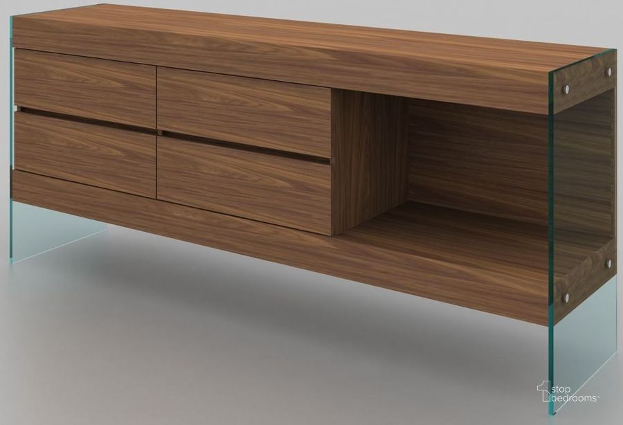 The appearance of Elm Walnut Matte Buffet designed by J&M in the modern / contemporary interior design. This walnut piece of furniture  was selected by 1StopBedrooms from Elm Collection to add a touch of cosiness and style into your home. Sku: 18031. Material: Wood. Product Type: Buffet.