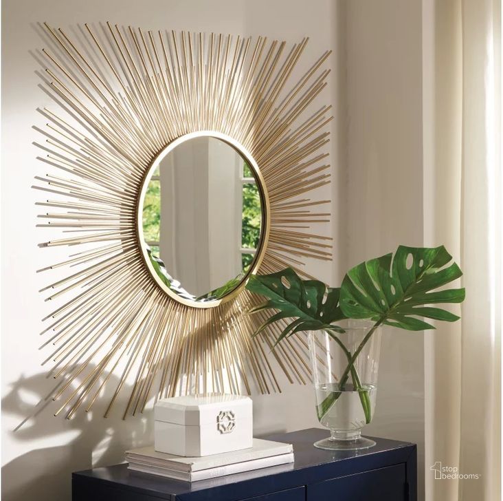 The appearance of Elspeth Gold Accent Mirror designed by Signature Design by Ashley in the modern / contemporary interior design. This gold piece of furniture  was selected by 1StopBedrooms from Elspeth Collection to add a touch of cosiness and style into your home. Sku: A8010124. Material: Glass. Product Type: Accent Mirror. Image1