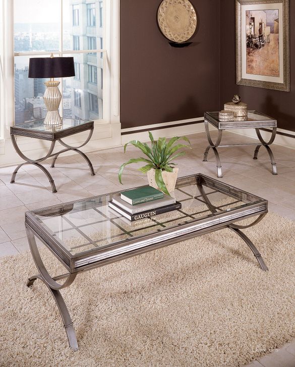 The appearance of Emerson Nickel 3 Piece Occasional Table Set designed by Steve Silver in the transitional interior design. This silver piece of furniture  was selected by 1StopBedrooms from Emerson Collection to add a touch of cosiness and style into your home. Sku: EM1000. Material: Metal. Product Type: Occasional Table Set. Image1