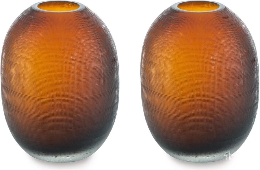The appearance of Embersen Amber Vase Set of 2 designed by Signature Design by Ashley in the modern / contemporary interior design. This amber piece of furniture  was selected by 1StopBedrooms from Embersen Collection to add a touch of cosiness and style into your home. Sku: A2900001. Material: Glass. Product Type: Vase. Image1