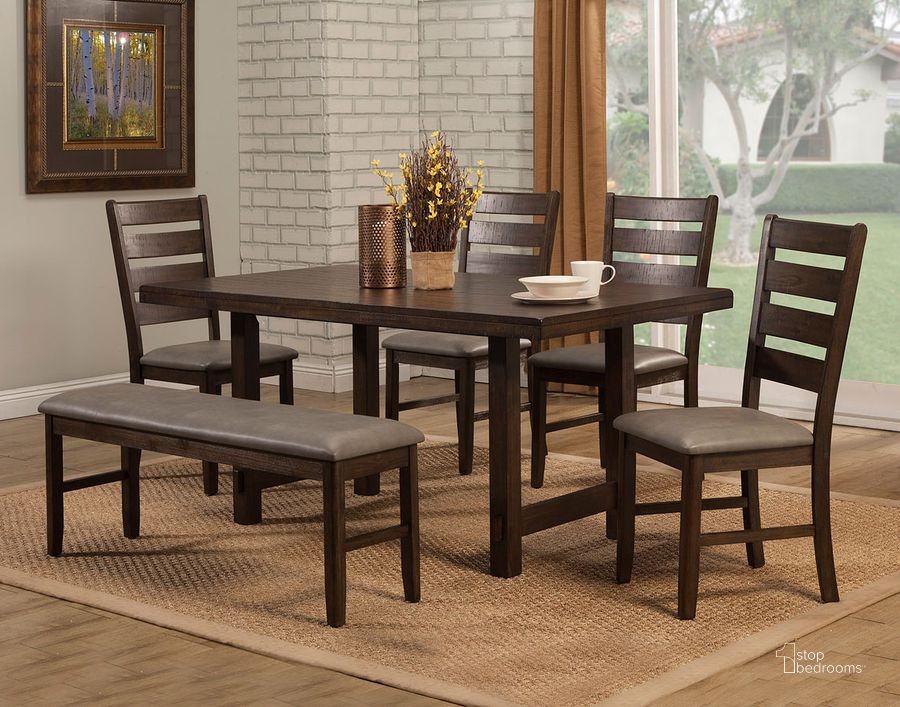 The appearance of Emery Walnut Dining Room Set designed by Alpine in the transitional interior design. This brown piece of furniture  was selected by 1StopBedrooms from Emery Collection to add a touch of cosiness and style into your home. Sku: 2929-01;2929-02. Table Base Style: Double Pedestal. Product Type: Dining Room Set. Table Top Shape: Rectangular. Material: Rubberwood. Size: 38". Image1