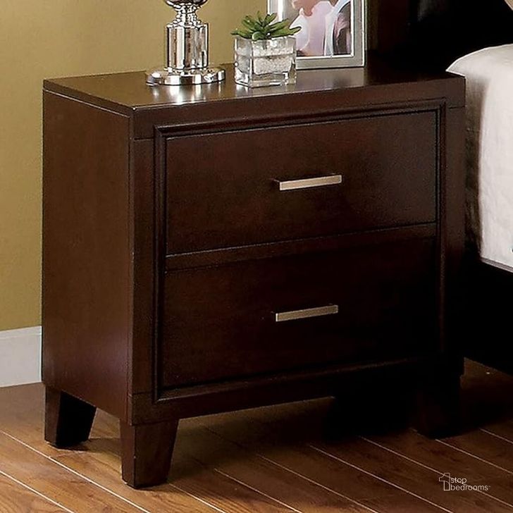 The appearance of Enrico I Brown Cherry Nightstand designed by Furniture of America in the modern / contemporary interior design. This brown piece of furniture  was selected by 1StopBedrooms from Enrico Collection to add a touch of cosiness and style into your home. Sku: CM7068N. Material: Wood. Product Type: Nightstand. Image1