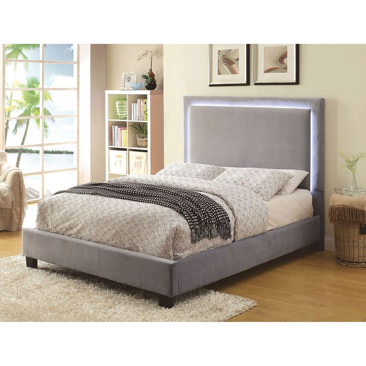 The appearance of Erglow California King Bed In Gray designed by Furniture of America in the modern / contemporary interior design. This gray piece of furniture  was selected by 1StopBedrooms from Erglow Collection to add a touch of cosiness and style into your home. Sku: CM7695GY-CK-HB-VN;CM7695GY-CK-FBR-VN. Bed Type: Platform Bed. Material: Wood. Product Type: Platform Bed. Bed Size: California King. Image1