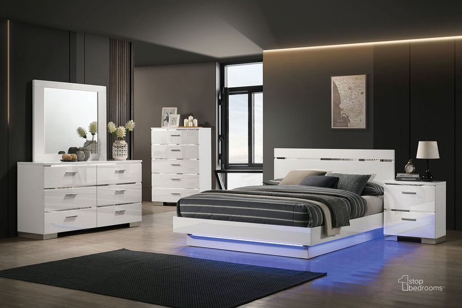 The appearance of Erlach California King Bed In White and Chrome designed by Furniture of America in the modern / contemporary interior design. This white and chrome piece of furniture  was selected by 1StopBedrooms from Erlach Collection to add a touch of cosiness and style into your home. Sku: FOA7189WH-K-HB;FOA7189WH-K-FB;FOA7189WH-CK-R. Bed Type: Platform Bed. Material: Wood. Product Type: Platform Bed. Bed Size: California King. Image1