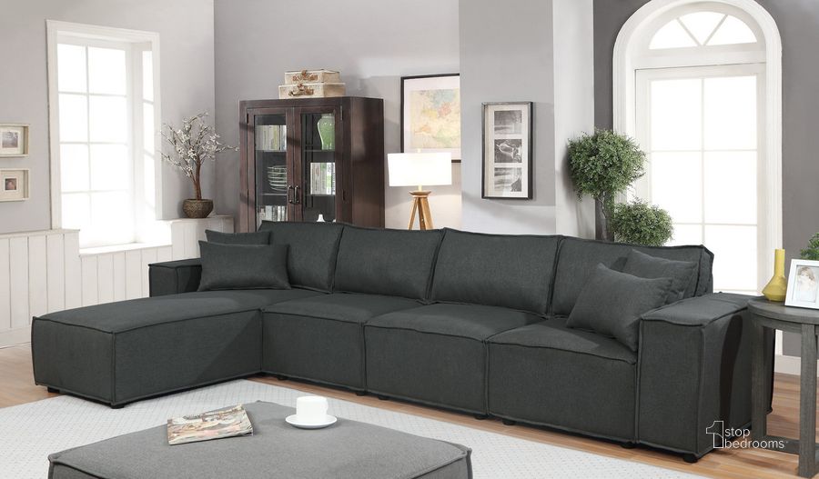 The appearance of Ermont Sofa With Reversible Chaise In Dark Gray Linen designed by Lilola Home in the modern / contemporary interior design. This dark gray piece of furniture  was selected by 1StopBedrooms from Ermont Collection to add a touch of cosiness and style into your home. Sku: 89117-5. Material: Wood. Product Type: Sofa. Image1