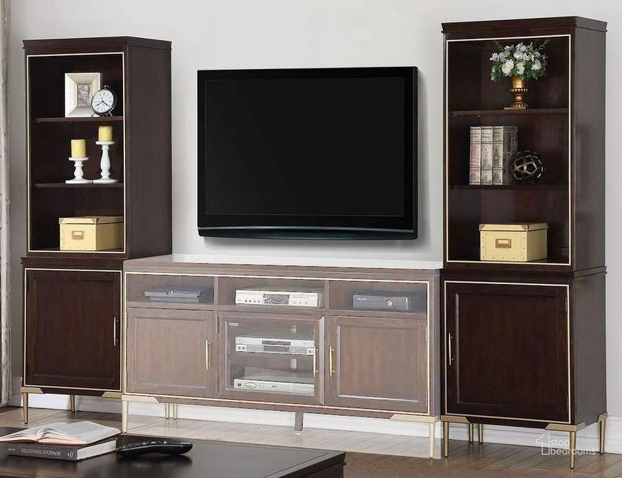 The appearance of Eschenbach Cherry Entertainment Center - Side Piers and Bridge designed by ACME in the traditional interior design. This cherry piece of furniture  was selected by 1StopBedrooms from Eschenbach Collection to add a touch of cosiness and style into your home. Sku: 91960RUP;91961LUP. Material: Wood. Product Type: Pier Unit. Image1