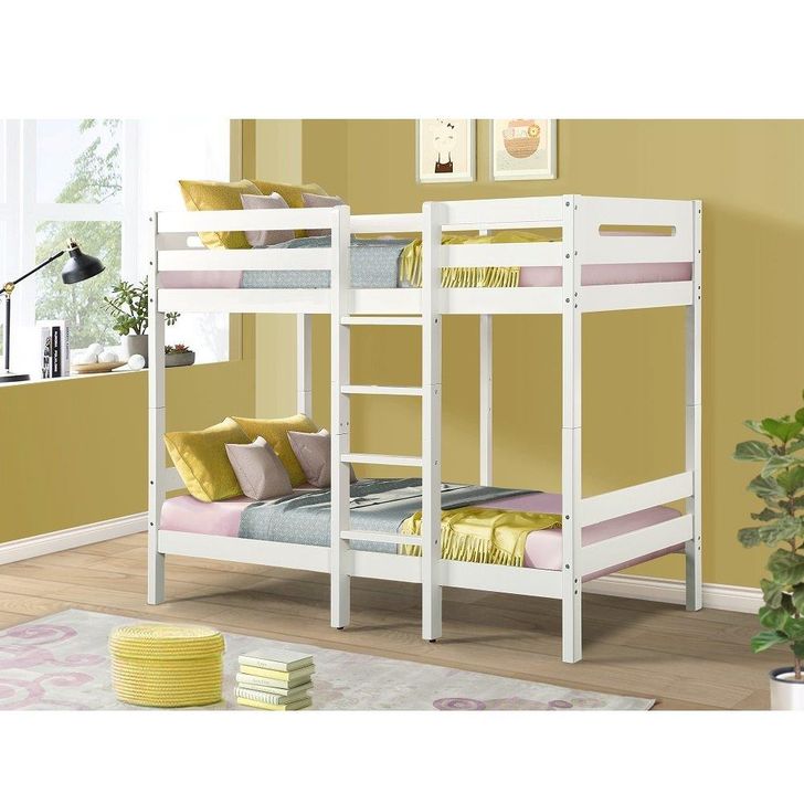 The appearance of Esin Twin Over Twin Bunk Bed In White designed by ACME in the transitional interior design. This white piece of furniture  was selected by 1StopBedrooms from  to add a touch of cosiness and style into your home. Sku: BD01864-1;BD01864-2. Bed Type: Bunk Bed. Product Type: Bunk Bed. Bed Size: Twin Over Twin.