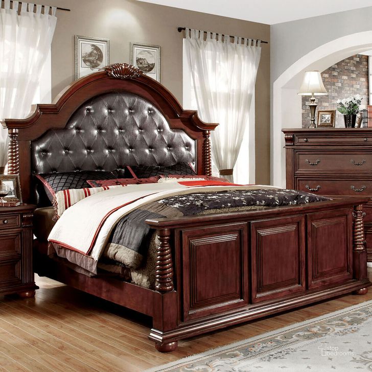 The appearance of Esperia Queen Bed In Brown Cherry designed by Furniture of America in the traditional interior design. This brown cherry piece of furniture  was selected by 1StopBedrooms from Esperia Collection to add a touch of cosiness and style into your home. Sku: CM7711Q-HB;CM7711Q-FB;CM7711Q-R3. Bed Type: Panel Bed. Material: Wood. Product Type: Panel Bed. Bed Size: Queen. Image1