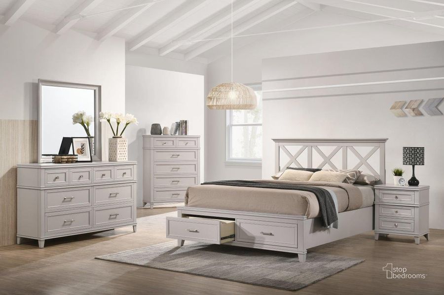The appearance of Esplanade Gray King Storage Bed 0qb24420914 designed by Bennett Interiors in the  interior design. This gray piece of furniture  was selected by 1StopBedrooms from Esplanade Collection to add a touch of cosiness and style into your home. Sku: 1281-110. Bed Type: Storage Bed. Material: Wood. Product Type: Storage Bed. Bed Size: King.
