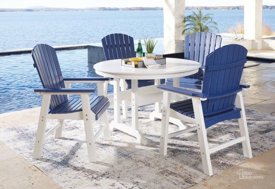 The appearance of Esprit-Sano White Outdoor Dining Furniture Set designed by Boho House in the modern / contemporary interior design. This white piece of furniture  was selected by 1StopBedrooms from Esprit-Sano Collection to add a touch of cosiness and style into your home. Sku: P207-615;P209-601A. Table Top Shape: Round. Product Type: Outdoor Dining Set. Image1