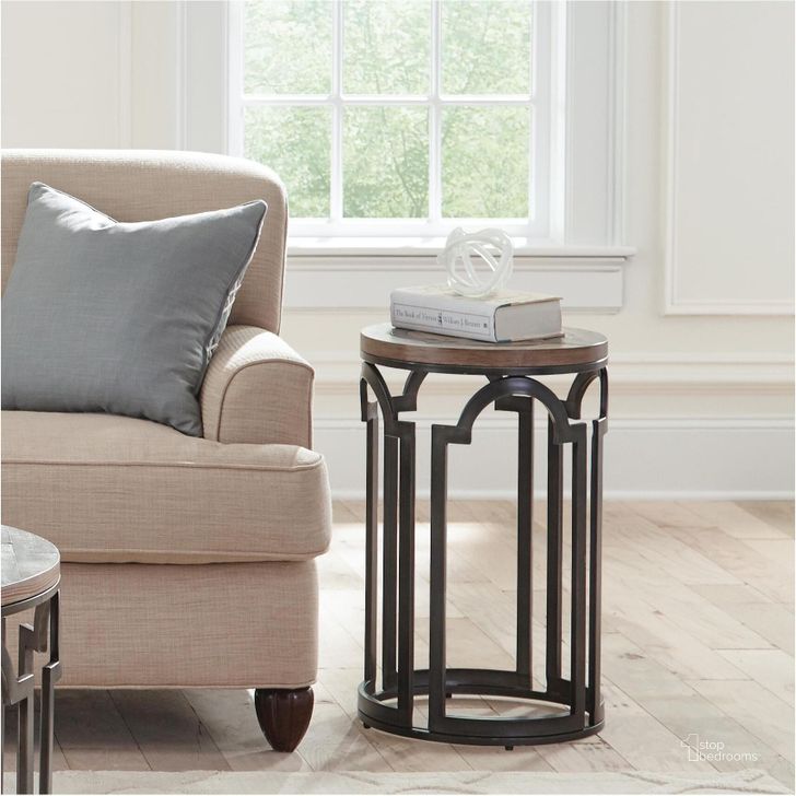 The appearance of Estelle Washed Gray Round Chairside Table designed by Riverside Furniture in the industrial interior design. This brown and gray piece of furniture  was selected by 1StopBedrooms from Estelle Collection to add a touch of cosiness and style into your home. Sku: 20112. Product Type: End Table. Image1