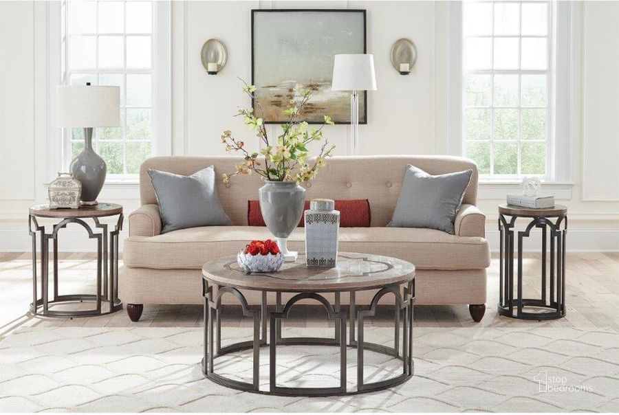The appearance of Estelle Washed Gray Round Occasional Table Set designed by Riverside Furniture in the industrial interior design. This brown and gray piece of furniture  was selected by 1StopBedrooms from Estelle Collection to add a touch of cosiness and style into your home. Sku: 20102;20112. Product Type: Occasional Table Set. Image1