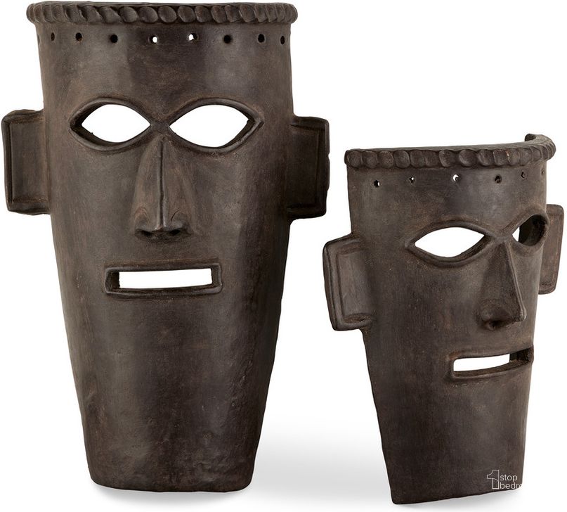 The appearance of Etu Mask Set of 2 In Dark Brown designed by Currey & Company in the modern / contemporary interior design. This dark brown piece of furniture  was selected by 1StopBedrooms from Etu Collection to add a touch of cosiness and style into your home. Sku: 1200-0757. Material: Clay. Product Type: Sculpture. Image1