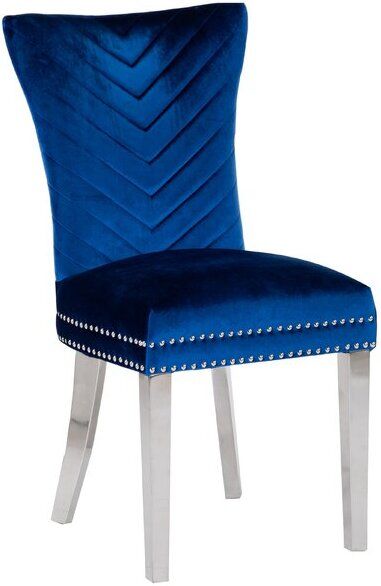 The appearance of Eva Chair With Stainless Steel Legs In Blue designed by Galaxy Home Furnishings in the modern / contemporary interior design. This blue piece of furniture  was selected by 1StopBedrooms from Eva Collection to add a touch of cosiness and style into your home. Sku: 733569303144. Material: Wood. Product Type: Chair. Image1