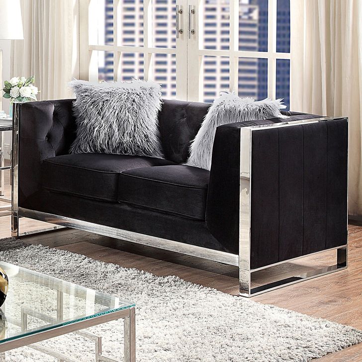The appearance of Evadne Loveseat With Pillows In Black designed by Furniture of America in the glam interior design. This black piece of furniture  was selected by 1StopBedrooms from Evadne Collection to add a touch of cosiness and style into your home. Sku: CM6748BK-LV. Material: Wood. Product Type: Loveseat. Image1