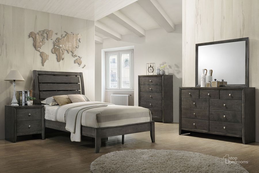 The appearance of Evan Youth Low Profile Bedroom Set (Grey) designed by Crown Mark in the modern / contemporary interior design. This grey piece of furniture  was selected by 1StopBedrooms from Evan Collection to add a touch of cosiness and style into your home. Sku: B4720-T-HBFB;B4720-T-RAIL;B4720-2. Bed Type: Panel Bed. Product Type: Panel Bed. Bed Size: Twin. Image1