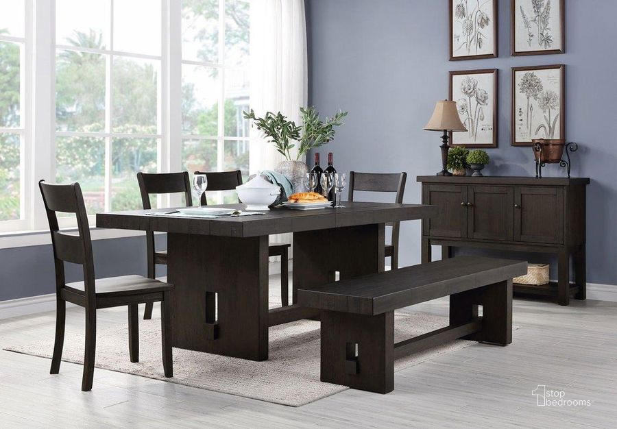 The appearance of Evansburg Distressed Walnut Dining Room Set 0qb24544916 designed by Isaac Tahari in the transitional interior design. This distressed walnut piece of furniture  was selected by 1StopBedrooms from Evansburg Collection to add a touch of cosiness and style into your home. Sku: 72210T;72211ST;72212. Table Base Style: Trestle. Material: Wood. Product Type: Dining Room Set. Table Top Shape: Rectangular. Size: 40". Image1