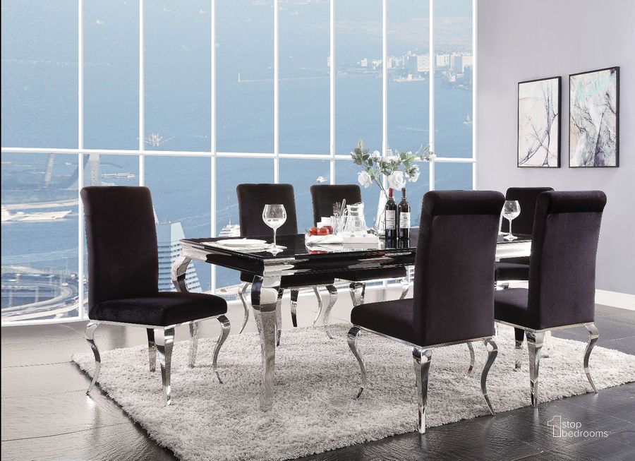 The appearance of Fabiola Dining Table designed by ACME in the glam interior design. This medium color piece of furniture  was selected by 1StopBedrooms from Fabiola Collection to add a touch of cosiness and style into your home. Sku: 62070T;62071FRM;62071ST. Product Type: Dining Table. Material: Metal/Glass. Image1