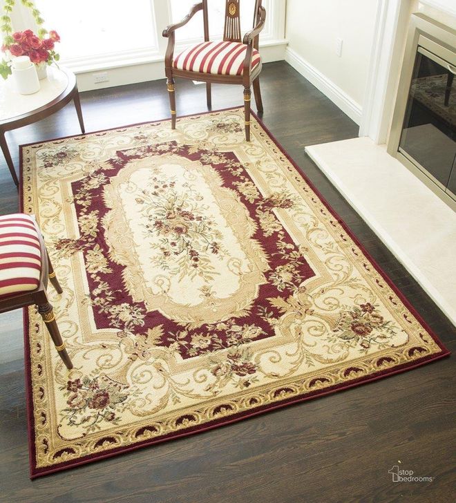 The appearance of Faith 2513-RED Aubusson Red European Traditional Red 5' x 7'10 Area Rug designed by Rugs America in the traditional interior design. This cream and red piece of furniture  was selected by 1StopBedrooms from Faith Collection to add a touch of cosiness and style into your home. Sku: RA23769. Material: Polypropylene. Product Type: Area Rugs. Image1