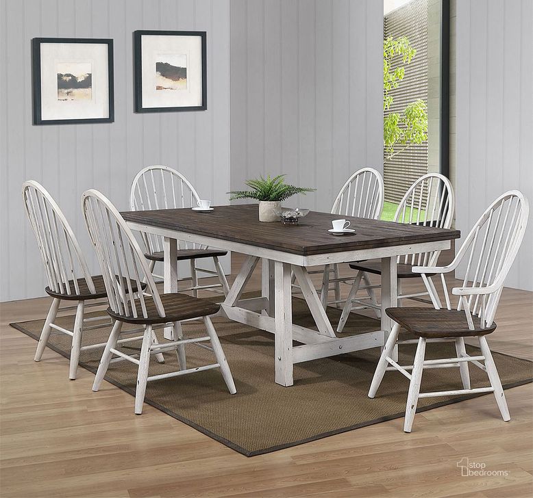 The appearance of Farmhouse Trestle Dining Room Set designed by Liberty in the transitional interior design. This white piece of furniture  was selected by 1StopBedrooms from Farmhouse Collection to add a touch of cosiness and style into your home. Sku: 139WH-T4002;139WH-C1000S. Table Base Style: Trestle. Product Type: Dining Room Set. Table Top Shape: Rectangular. Material: Rubberwood. Image1