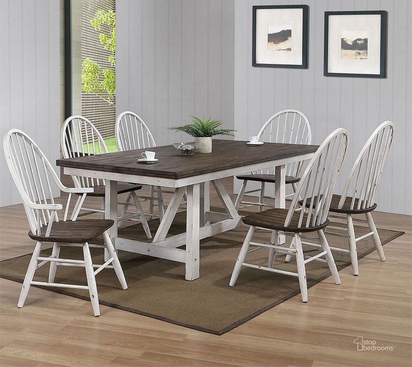The appearance of Farmhouse Fixed Top Trestle Dining Room Set designed by Liberty in the transitional interior design. This white piece of furniture  was selected by 1StopBedrooms from Farmhouse Collection to add a touch of cosiness and style into your home. Sku: 139WH-T4078;139WH-C1000S. Table Base Style: Trestle. Product Type: Dining Room Set. Table Top Shape: Rectangular. Material: Rubberwood. Image1