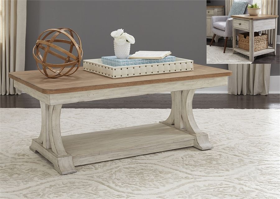 The appearance of Farmhouse Reimagined Antique White 3 Piece Occasional Table Set designed by Liberty in the transitional interior design. This antique white piece of furniture  was selected by 1StopBedrooms from Farmhouse Reimagined Collection to add a touch of cosiness and style into your home. Sku: 652-OT1010;652-OT1020. Material: Wood. Product Type: Occasional Table Set. Table Top Shape: Rectangular. Image1