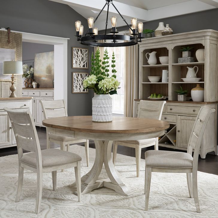 The appearance of Farmhouse Reimagined Antique White Extendable Oval Dining Room Set designed by Liberty in the traditional interior design. This brown piece of furniture  was selected by 1StopBedrooms from Farmhouse Reimagined Collection to add a touch of cosiness and style into your home. Sku: 652-P4860;652-T4860;652-C2001S. Table Top Shape: Oval. Material: Wood. Product Type: Dining Room Set. Image1