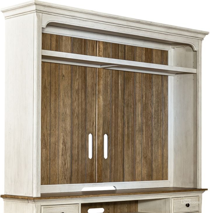The appearance of Farmhouse Reimagined Entertainment Hutch designed by Liberty in the country / farmhouse interior design. This antique white and chestnut piece of furniture  was selected by 1StopBedrooms from Farmhouse Reimagined Collection to add a touch of cosiness and style into your home. Sku: 652-EC00. Material: Wood Veneer. Product Type: Entertainment Hutch. Image1